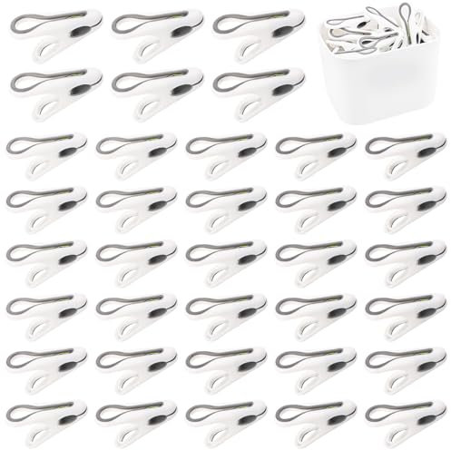 TNEDFOD 36 Stück rutschfeste Wäscheklammern mit Korb, weiß, für Wäscheleine oder Wäscheständer, Innen & Außen