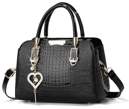 NICOLE & DORIS Borsa Donna a Mano Piccola Elegante Borsa Tracolla Moda Borsa a Spalla Vernice Borsetta Crossbody Borsa Delle Signore Pochette Nero