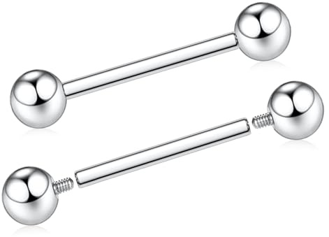 AROWRO Titan Zungenpiercing Nippelpiercing Brustwarzenpiercing Nipple Piercing Brustwarze Stäbe Brustwarzenpiercing Schmuck Zungensteg Piercing Innengewinde Zungenpiercing 16G 14G