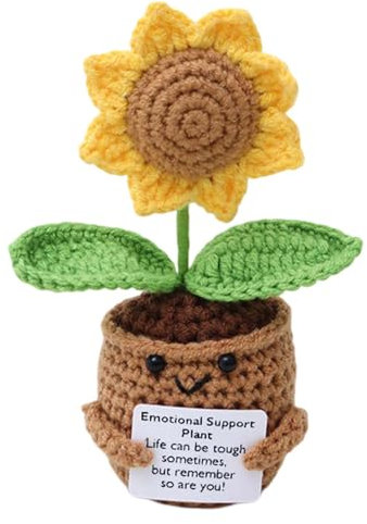 Tbczvx 15cm Emotional Support Plant, Crochet Plants Crochet Sunflower Crochet Doll Emotional Support Crochet Plant Doll Handmade Emotional Support Knitted Toy With Encourage Card