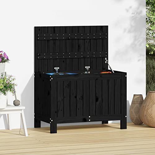 Xichuzi Gartentruhe Schwarz 76x42,5x54 cm Massivholz Kiefer, Gartenschrank, Gartenbox, Paketbox, Auflagenbox, Balkonschrank, Gartenkiste, Aufbewahrungsbox Outdoor, Kissenbox - 823826