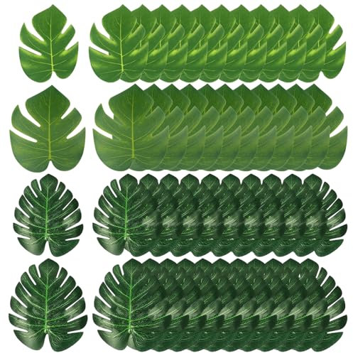 Monstera Artificial y Flores de Madera - Paquete de 72 Plantas Artificiales Decorativas - Hawaiana Selva, Playa, Decoraciones para Fiestas Decoración