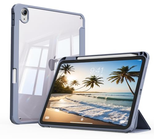 JKSML Hülle für iPad 10. Generation 10.9 Zoll mit Stifthalter, Transparenter Rückseite und Auto Schlaf/Wach Funktion, ultradünne leichte Schutzhülle für iPad 10. Generation 2022 (Blau Grau)