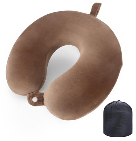 WENGX Travel Pillow Neck Pillow Memory Foam Travel Pillows Head Support Cushion for Airplane Train Car Office Travel Essential Flight Pillows for a Long Hauls Sleeping Rest (Brown)