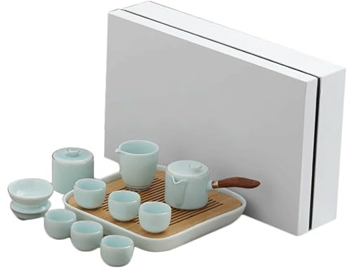 ZZTWER Teapot Set Crockery Cup Tea Pot Set Elegant Cyan Tea Maker Set Luxury Teacup Kit with Tray Kung Fu Tea Accessories for Study Room Portable Tea Set