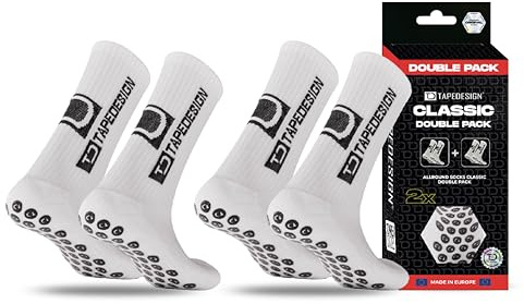 Tapedesign – Classic Doppelpack Grip Socken – 2 Paar für Fußball & Sport – Rutschfest in Schuhen – Maximaler Halt für Training & Wettkampf – Anti-Rutsch Noppen – Fußballsocken für Männer & Frauen