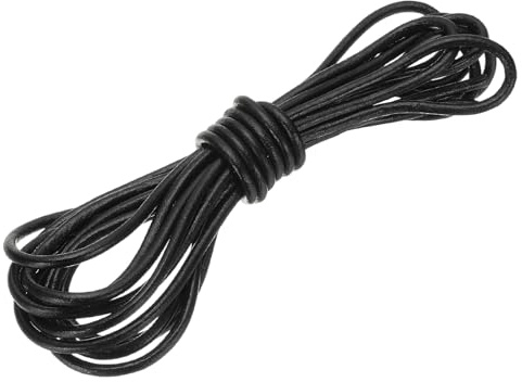 sourcing map Cordon rond en cuir pleine fleur pour la fabrication de bijoux, perles, colliers, bracelets, loisirs créatifs, noir, 5 mm x 5 m