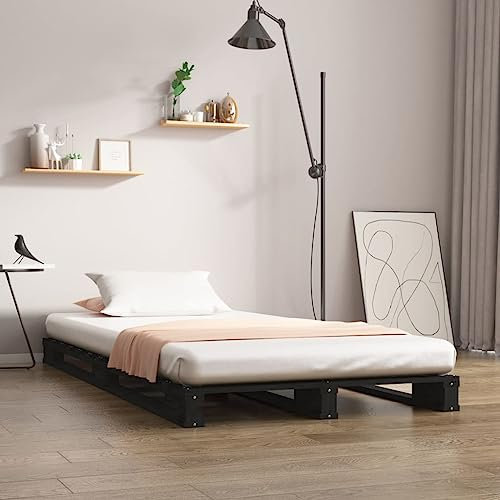 WKIEQACO Haus & Garten, Möbel-Palettenbett ohne Matratze, schwarz, klein, Einzelbett, Massivholz