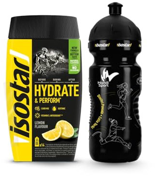 Isostar - Poudre Hydrate & Perform saveur Citron 560g (14 doses) + Bidon 650 ml - Boisson Isotonique pour Sportifs