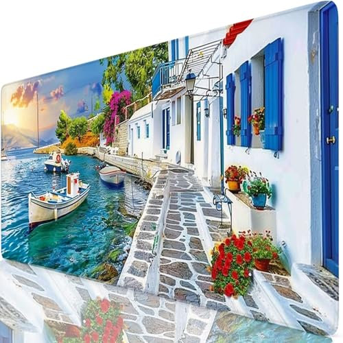 Tapis de Souris XXL 100x50cm, Bleu Tapis de Souris Gaming, Sous Main Bureau Gaming Bateau Mouse Pad avec Coutures sur Les Bords, Antidérapant Mouse Pad Accessoire Bureau pour Gamer,Maison,Cadeau Z6-24