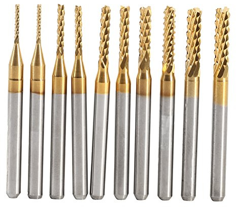 Lot de 10 embouts de fraisage - Embouts de gravure - 1,0 à 3,0 mm - Moulin à extrémité revêtue de tungstène - Ciment en carbure de tungstène - Outils pour machine PCB