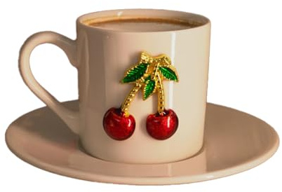 Kitchen Life 4-teiliges Espressotassen Set aus Porzellan – 100 ml – Für 2 Personen – Mit Kirschdekor – Handverziert & Elegant – Geschenkidee für Kaffeeliebhaber