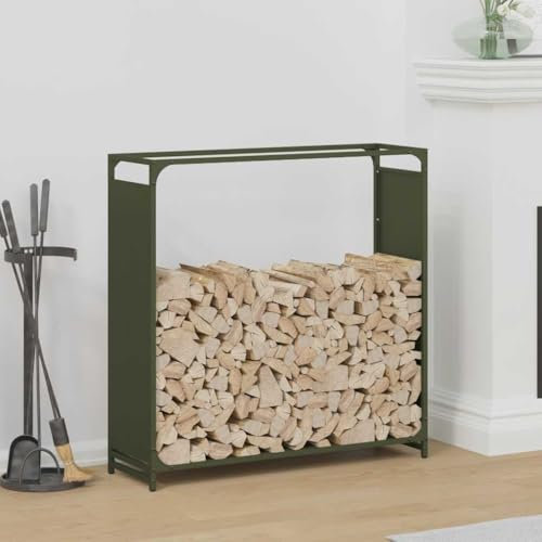 AJJHUUKI Fireplace & Wood Stove Accessories-Log Racks & Carriers-Firewood Rack Olive Green 90x28x90 cm Cold-rolled steel