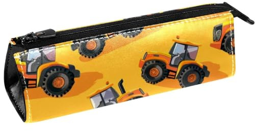 VAPOKF Gelbe Bauernhof-Traktoren-Federtasche, Schreibwaren-Tasche, Kosmetiktasche, kompakte Reißverschlusstasche