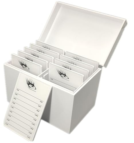 10 Layers Acrylic Eyelash Storage Box,Eyelash Holder Extension Tool,Makeup Organizer False Eyelashes Glue Pallet Holder, Grafting Eye lashes Close-Packed Display with 10 Pallets (White)