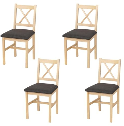 Mendler 4er-Set Esszimmerstuhl HWC-F77 - Natur, Polster schwarz | Lehnstuhl, Küchenstuhl, Stuhl, Massiv-Holz, Stoff, Landhaus