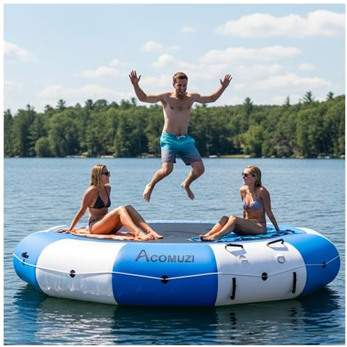 ACOMUZI 6/10/15FT Inflatable Water Trampoline for Lake Floating Trampoline