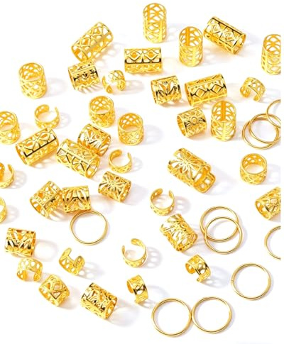 HAPZUR Lot de 40 bijoux pour dreadlocks, tresses et locs, pinces en spirale et clips réglables, accessoires de cheveux en métal, perles et coiffure pour femmes, filles, hommes et garçons (Or)