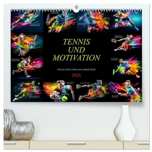 Tennis und Motivation (hochwertiger Premium Wandkalender 2026 DIN A2 quer), Kunstdruck in Hochglanz: Tauche ein in die Welt des Tennissports und lass ... Zitaten inspirieren. (CALVENDO Sport)