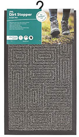JVL Patterned Dirt Stopper Scraper Maze Design Entrance Door Mat, TE PP/Rubber, Grey, 45 x 75 cm