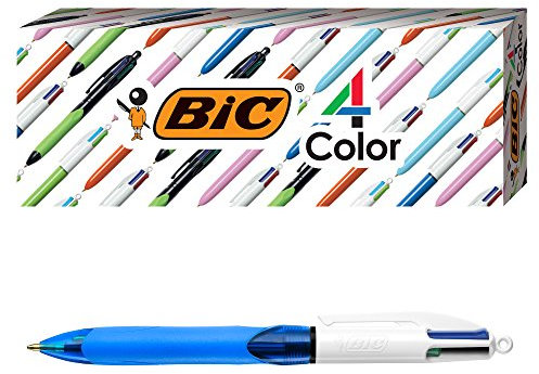 BIC MMBG3EC-A-AST Lot de 3 stylos à bille avec grip 4 couleurs, corps bleu, pointe moyenne (1 mm), encres assorties, encre assortie, 3 pièces