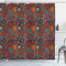 ABAKUHAUS Mandala Duschvorhang, Blumen, Stoffliches Gewebe Badezimmerdekorationsset mit Haken, 175 x 220 cm, Zinnoberrot Himmelblau Rubin