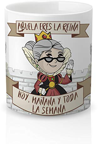 Yujuuu! | Taza cerámica Original Abuela. Resistente 100% al microondas y lavavajillas. Taza con Mensaje Abuela Eres la Reina. Abuela Reina