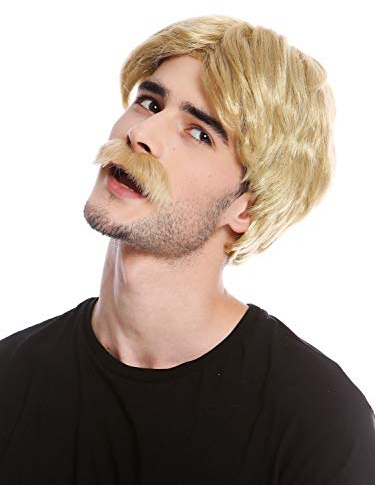 WIG ME UP - 4129-ZA89 Perücke Bart Herren Schnauzbart Gigolo Bulle Cop 70er Jahre Blond
