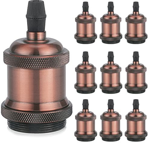 DiCUNO E27 vintage solid Lampenfassung, Aluminium & Keramik Lampenhalter, E27 Sockel für Glühbirne, Antiker-Look für Wand-, Tisch- & Deckenleuchte, DIY Zubehör, Red Copper, 10er Pack