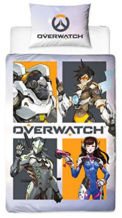 Overwatch Official Single Duvet Cover | 4 Character Design | Reversible Kids & Teenager Gaming Bedding Set & Pillowcase