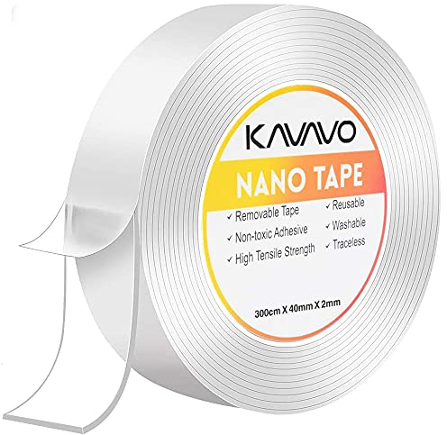 Nano Nastro Biadesivo Riutilizzabile,300cm*40mm*2mm Multifunzionale Nastro di Colla Trasparente Rimovibile Senza Traccia, Lavabile Forte Adesivo Antiscivolo di Gel da Ufficio, Tappeto, Cucina.