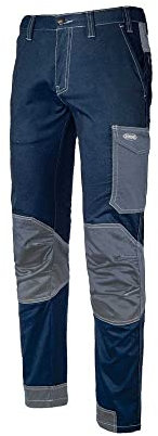 LOGICA Pantalone da lavoro TECNICO STRETCH hard-light traspirante ergonomici su ginocchia con tasconi laterali peso 245gr CONDO - L, Blu-Grigio