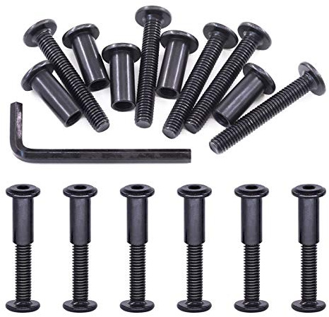 Swpeet Lot de 25 boulons hexagonaux M6 x 40 mm en acier carbone noir avec 1 clé Allen, tige de vis pour meubles, boucle de ceinture à tête longue, boulons de reliure en cuir