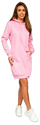 BOLF Femme Sweat Long ? Capuche ? la Mode Hoodie Robe Sweat-Shirt ? Manches Longues Automne Hiver en Coton Couleur Unie Poche Kangourou YS10005 Rose Ciel L [A1A]