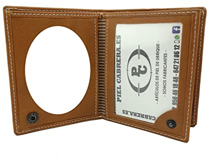 Piel Cabrera Cartera Porta Placa con Monedero para Guardia Civil, Policía Local, Protección Civil, Seguridad Privada, Cruz Roja. Mod. HONORES Libro Cuero