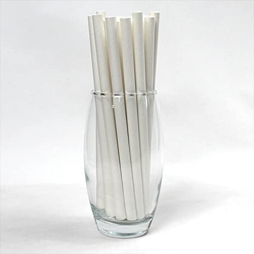 White Paper Straws (8mm x 200mm) - Pack Size 250 - FSC Certified/Food Safe/PFAS Free/Biodegradable/Eco-Friendly/Durable/Ideal for Milkshakes & Smoothies