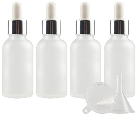 TIANZD 4 Stück 50 ml Leere Matt Transparent glasflasche Tropfflasche Pipettenflaschen mit Glaspipette, 50ml Glasflasche mit Tropfpipette mit Silber Schraubverschluss für ätherische Öle, Parfüm Öle