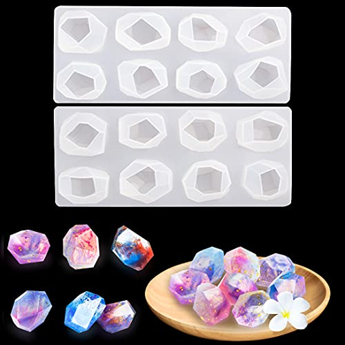 Koonafy 2 Stück Harzform Geometrische Silikonformen Kristall Epoxidform Edelstein Schmuckformen Multi-Facetten Kristallform GießFormen für DIY Schmuck Edelstein Dekoration