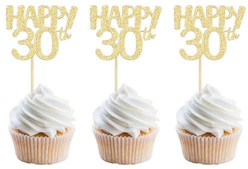 Gyufise 24Pcs Happy 30th Cupcake Toppers 30th Birthday Cake Toppers Glitter 30 Cake Topper Picks Birthday Cake Decoration for Birthday Party Anniversary Celebration Supplies
