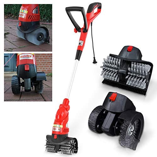 HECHT Elektro Unkrautbürste 2-IN-1 Gerät 550 W ink 1x Fugenbürste & 1x Flächen Reinigungsbürste zum säubern von Hofflächen, Terrasse, Gehweg & zum Entfernen von Moos & Unkraut zwischen Pflasterfugen