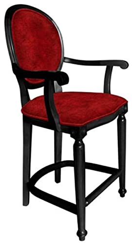 Casa Padrino Barock Barstuhl mit Armlehnen Bordeauxrot/Schwarz - Handgefertigter Antik Stil Barhocker - Barock Barmöbel