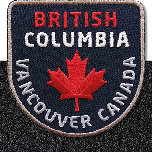 Klettpatch - Kanada British Columbia Klett-Patch 60 x 61 mm gestickt/Klett Patch Patches Abzeichen Applikation auf Kleidung Rucksack/Ahorn Flagge Reise Vancouver/Club of Heroes (Navy)