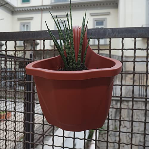 REPLOOD Balconiera Vaso da Ringhiera per Balcone con 1 Ganco da 3 lt Fioriera Balconiere per Ringhiera (Terracotta)