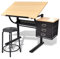 Chenshu Zeichentisch mit neigbarer Tischplatte 3 Schubladen und Hocker, Maltisch Erwachsene, Drawing Table, Architekt, Arbeitstisch, Schreibtisch, Zeichenplatte, Zeichenbrett,