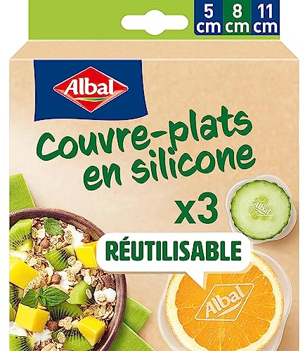 Albal - 3 Couvre-plats en Silicone 5 cm, 8 cm et 11 cm - Réfrigérateur, congélateur et micro-ondes - Extensible et résistant - Réutilisable