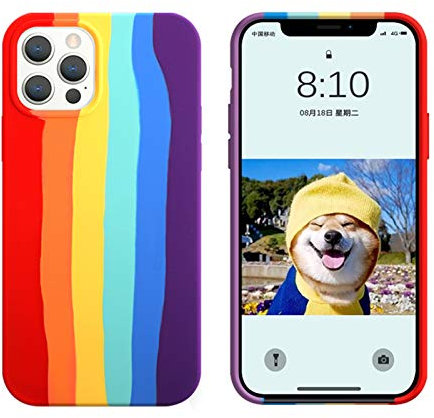Yesunktt for iPhone 14 Pro Personalized Creative Cute Rainbow Stripes Liquid Silicone Protective Phone Case, Gradient Colorful for Girls, Women, Men,Red