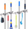 Hejo 2 Stück Besenhalterung Wand, 304 Edelstahl Gerätehalter Besen Mop Halter, Wandhalterung Besen mit 2 Halter und 3 Haken für Küche, Badezimmer, Garten, Zuhause Garage (Grau)