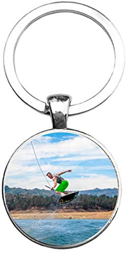 Schlüsselanhänger Glas - Wakeboarden, silberfarben
