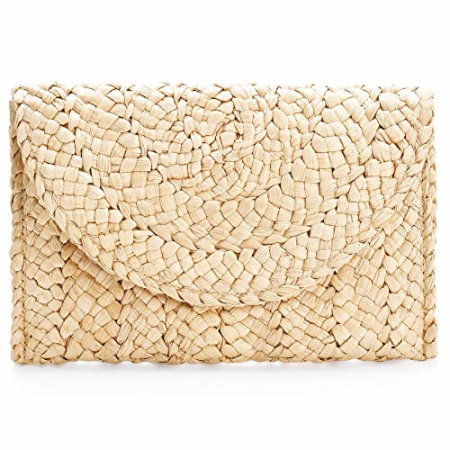 Dailyacc Straw Shoulder Bag For Women Woven Purse Summer Beach Envelope Clutch Straws Wallet, Purse Beige White