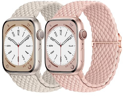 AidorMax 2 Pezzi Cinturino Compatible con Cinturino Apple Watch 42 mm 44 mm 45 mm 49 mm, Cinturini Elastico Regolabile in Lunghezza per Serie 9/8/7/6/5/4/3/SE/Ultra (Galassia/Rosa Sabbia)